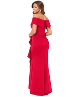 Xscape Scuba Off-The-Shoulder Gown