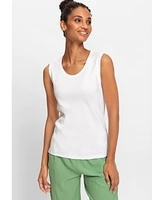 Olsen Women's 100% Cotton Round Neck Sleeveless Shell