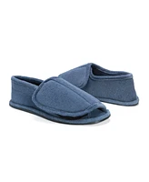 Muk Luks Men's Terry Open Toe Velcro Slippers, Navy, M (10-11)