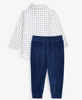 First Impressions Baby Boys Plaid Bodysuit & Velour Pants Set, Created for Macy's