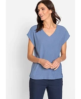 Olsen Women's Solid VNeck Cap Sleeve TShirt