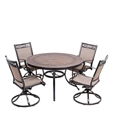 Mondawe 5 Piece Patio Dining Sets with Swivel Chairs Cast Aluminum 4 Textilene Swivel Chairs and Outdoor Dining Table with Umbrella Hole Patio Furnitu