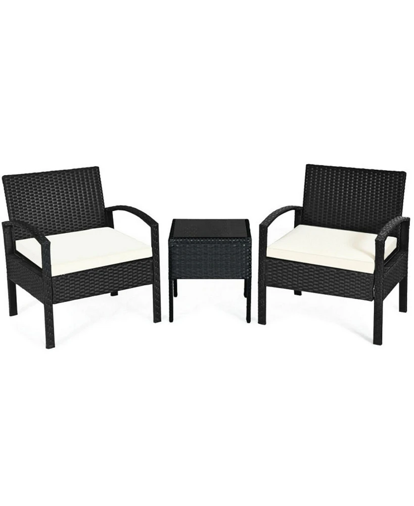 Sugift 3 Pieces Outdoor Rattan Patio Conversation Set with Seat Cushions