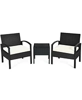 Sugift 3 Pieces Outdoor Rattan Patio Conversation Set with Seat Cushions
