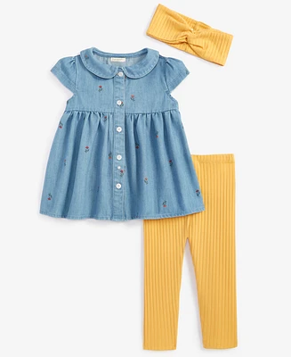 First Impressions Baby Girls Headband, Chambray Tunic & Leggings, 3 Piece Set, Created for Macy's