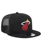 New Era Men's Black Miami Heat Evergreen Meshback 9FIFTY Snapback Hat