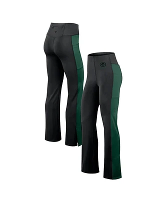 Fanatics Signature Women's Black Green Bay Packers Studio Fitted Flared Leggings