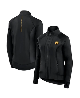 Fanatics Signature Women's Black Pittsburgh Steelers Studio Fitted Full-Zip Gym Track Jacket