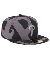 New Era Men's Black Philadelphia Phillies Logo Fracture 59FIFTY Fitted Hat