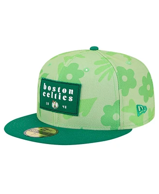 New Era Men's Kelly-Green Boston Celtics Palm Fronds 2-Tone 59FIFTY Fitted Hat