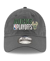 New Era Men's Gray Milwaukee Bucks 2024 Nba Playoffs 9TWENTY Adjustable Hat