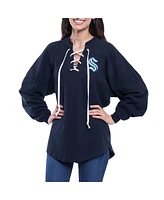 Fanatics Women's Navy Seattle Kraken Lace Up Long Sleeve Spirit Top