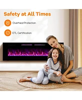 Costway 50 Inches Ultra-Thin Electric Fireplace Wall-Mounted & Recessed Heater