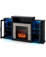 Fireplace Tv Stand with Led Lights & Electric For 65" Wall-Mounted