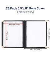 20 Menu Cover 10 View Double Stitch Black Trim 8 1/2"x11" Cafe Fold 5 Page Book