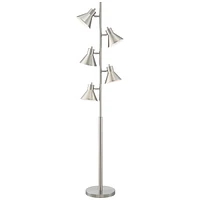 360 Lighting Luken Mid Century Modern Tree Floor Lamp Standing 5-Light 70" Tall Brushed Nickel Silver Metal Adjustable Cone Shade Decor for Living Roo