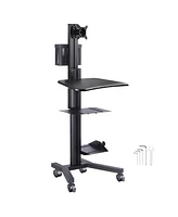 Yescom Portable Desktop Dual Monitor Holder Pc Mobile Cart Printer Workstation Rolling Wheel