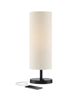 360 Lighting Heyburn Modern Accent Table Lamp with Hotel Style Usb and Ac Power Outlet in Base 20" High Dark Bronze Oatmeal Cylinder Shade for Living