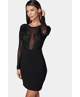 Bebe Women's Lace Illusion Knit Dress