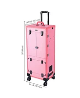 Byootique Rolling Makeup Case w/ Lights Mirror Cosmetic Aritist Studio Multi-function Pink