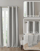 SunSmart Como Tonal Printed Faux Silk Room Darkening Curtain for Bedroom, Grommet Top Design Panels Pair Living Room