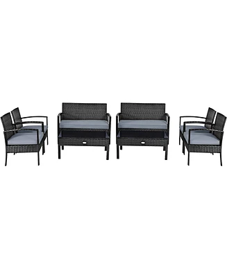 Costway 8PCS Patio Rattan Furniture Set Garden Deck