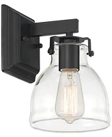 Possini Euro Design Bellis Industrial Modern Wall Light Sconce Black Hardwired 6.25" Fixture Clear Curving Glass Shade for Bedroom Bathroom Vanity Rea