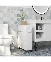 Kleankin Bathroom Toilet Paper Cabinet on Wheels with Storage, White