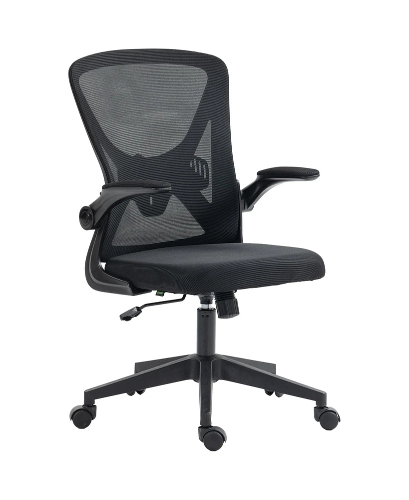 Vinsetto Mid-Back Mesh Office Chair with Flip-Up Armrests Wheels Black