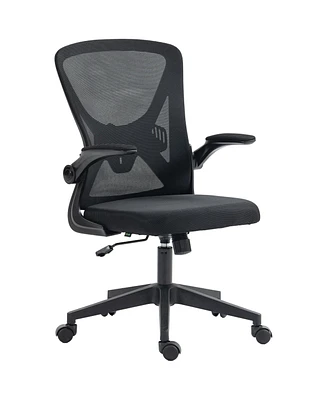 Vinsetto Mid-Back Mesh Office Chair with Flip-Up Armrests Wheels Black