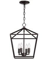 Franklin Iron Works Queluz Bronze Pendant Chandelier Lighting 13" Wide Farmhouse Industrial Rustic Geometric Cage 4-Light Fixture for Dining Room Livi