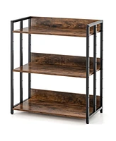 Costway 3-Tier Industrial Metal Frame Corner Bookcase with Adjustable Shelves Rustic