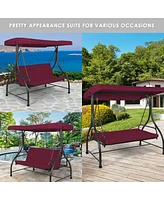 Costway Converting Outdoor Swing Canopy Hammock 3 Seats Patio Deck Furniture Wine Red