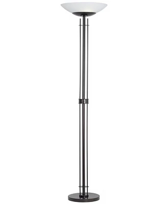 Possini Euro Design Blaster Modern Torchiere Floor Lamp Standing Led 72" Tall Dark Bronze Brown Linear Pole Frosted White Glass Shade Decor for Living