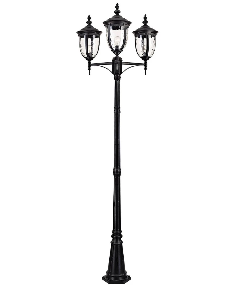 John Timberland Bellagio Traditional Outdoor Post Light European Street Lantern 3 Light Texturized Black 96" Clear Hammered Glass for Exterior House G