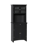 Homcom Kitchen Storage Buffet w/ Microwave Hutch Drawer for Dining Room, Black