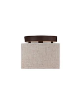 Regency Hill Sylvan Modern Ceiling Light Semi Flush-Mount Fixture 14" Wide Bronze 3-Light Oatmeal Fabric Drum Shade for Bedroom Kitchen Living Room Ha