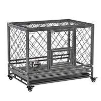 PawHut -Large Dog Crate w/ Wheels & 2 Doors for Springer Spaniels & Schnauzers