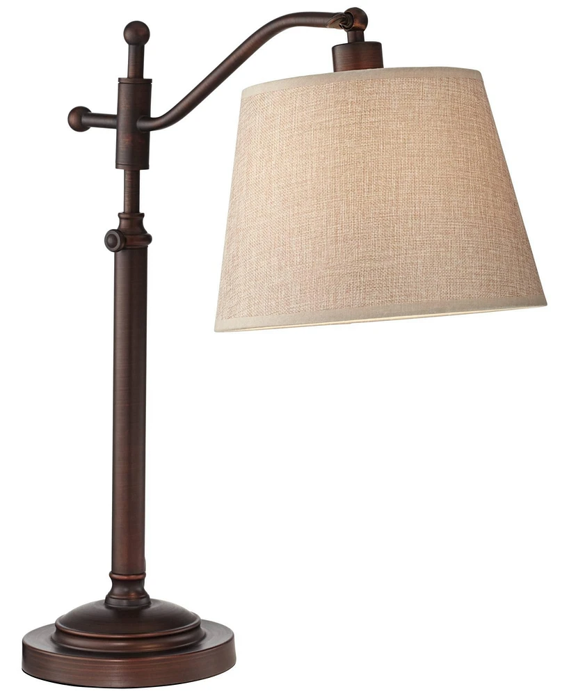 Regency Hill Adley Traditional Downbridge Adjustable Desk Table Lamp 30 1/2" Tall Bronze Metal Tan Linen Shade for Living Room Bedroom House Bedside N