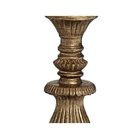 Regency Hill Ribbed Traditional Rustic Accent Table Lamp 18" High Antique Gold Beige Fabric Pleated Empire Shade Decor for Bedroom Living Room House H