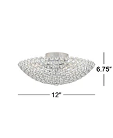 Possini Euro Design Geneva Luxury Close To Ceiling Light Semi Flush Mount Fixture 12" Wide Chrome Silver Crystal Glass Beads Bowl Shade for Bedroom Ha