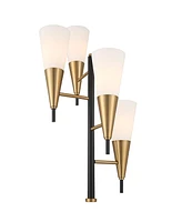 Possini Euro Design Quatro Mid Century Modern Tree Floor Lamp 71" Tall Black Warm Gold Metal 4-Light Frosted Glass Cone Shades Decor for Living Room R