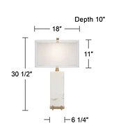 Possini Euro Design Jules Modern Table Lamp 30 1/2" Tall White Faux Marble Sheer Outer Fabric Inner Rectangular Shade for Living Room Bedroom House Be