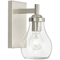 Possini Euro Design Danvers Modern Wall Sconce Lighting Brushed Nickel Silver Hardwired 8" High Fixture Clear Glass Globe Shade for Bedroom Bathroom B