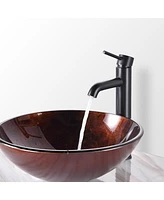 Aquaterior Bathroom Artistic Tempered Glass Vessel Sink Round Bowl Vanity Pattern Spa Basin