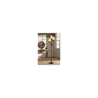 Franklin Iron Works Astoria Rustic Farmhouse Industrial Standing Floor Lamp Tree 3-Light 71" Tall Bronze Faux Wood Faux Tea Alabaster Glass for Living