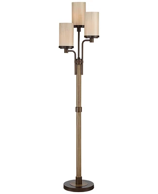 Franklin Iron Works Astoria Rustic Farmhouse Industrial Standing Floor Lamp Tree 3-Light 71" Tall Bronze Faux Wood Faux Tea Alabaster Glass for Living