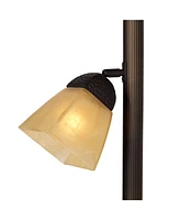 Franklin Iron Works Rustic Farmhouse Mission Torchiere Floor Lamp 71 1/2" Tall Roman Bronze 3-Light Frosted Champagne Amber Glass Shade for Living Roo