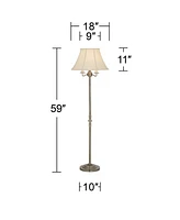 Regency Hill Montebello Traditional Shabby Chic Floor Lamp Standing Pole 59" Tall Antique Brass Gold Metal Off White Bell Shade Candelabra Decor for L