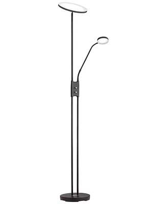 360 Lighting Taylor Modern Torchiere Floor Lamp with Side Light Led Dimmable 72" Tall Satin Black Metal Adjustable Head White Acrylic Diffuser for Liv